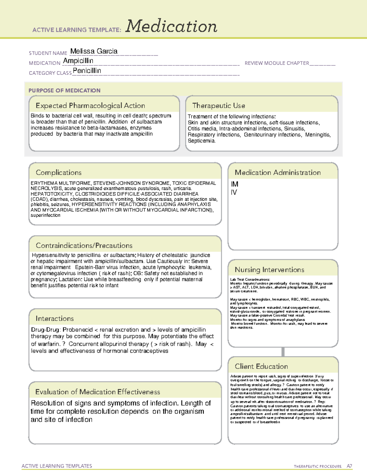 Ampicillin - ati template - ACTIVE LEARNING TEMPLATES THERAPEUTIC ...