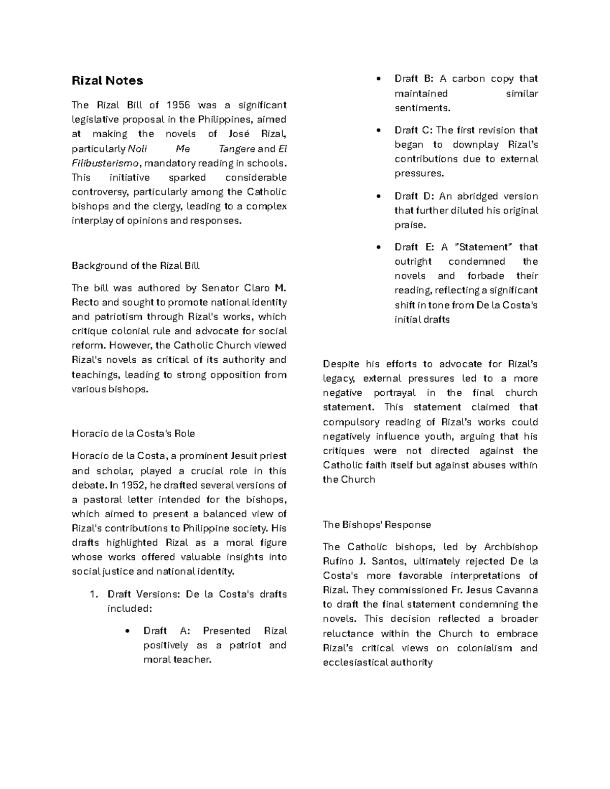 2A, 2B, 3A, 3B and PH Century Hence Summarization - Rizal Notes The ...