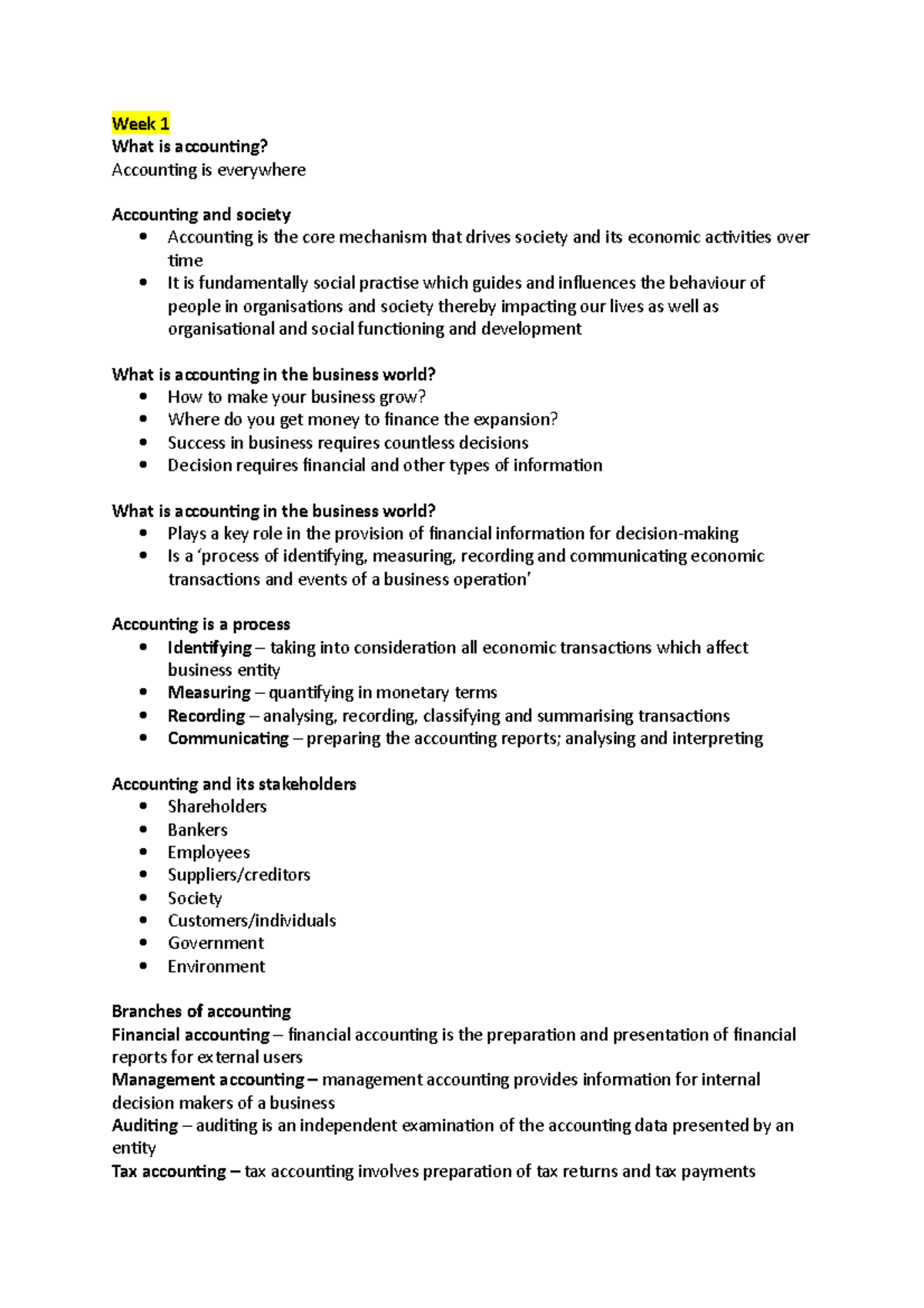Accounting in Society 1000 Lecture notes - Week 1 What is accounting ...