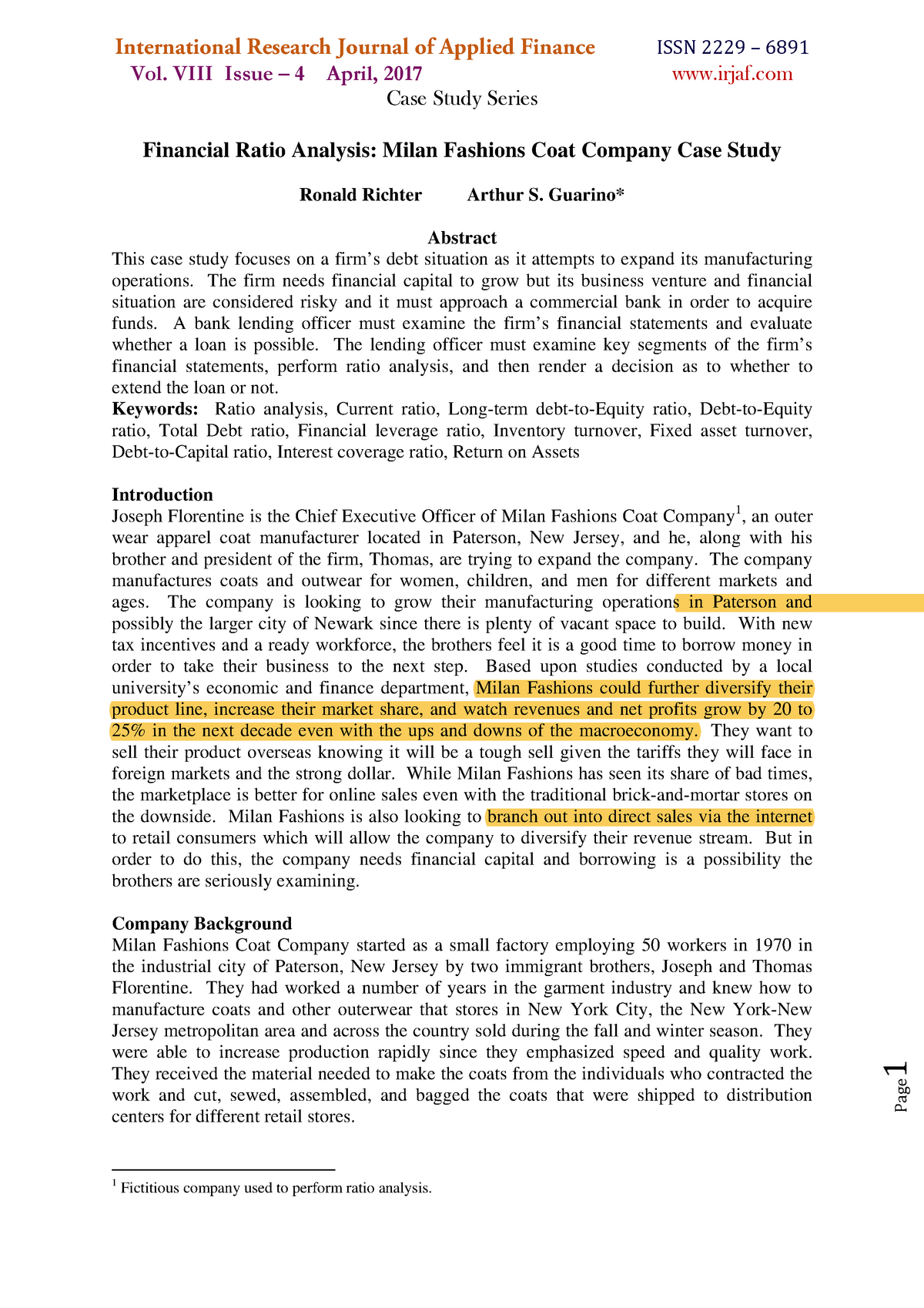 case study ratio analysis