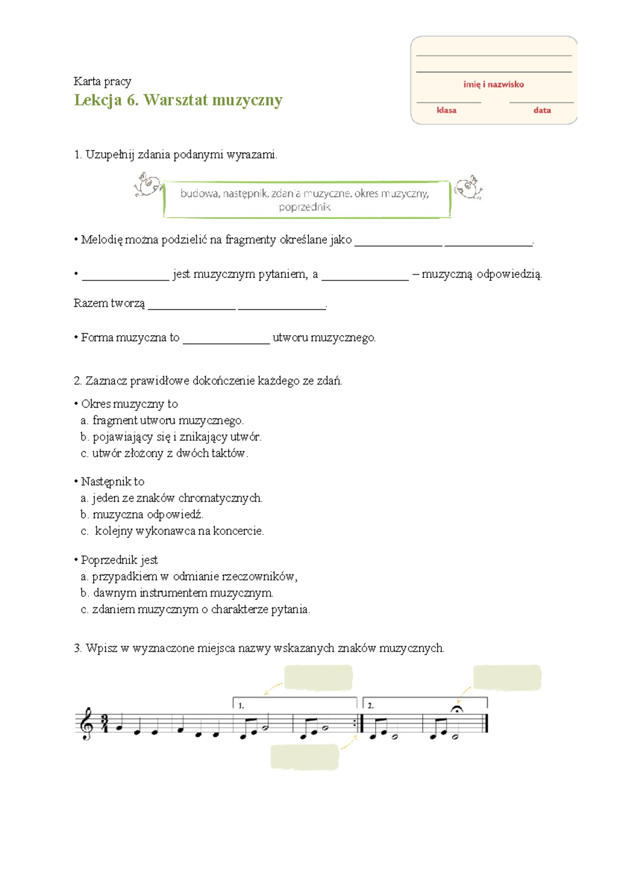 Karta pracy 6 warsztat muzyczny - Karta pracy Lekcja 6. Warsztat ...