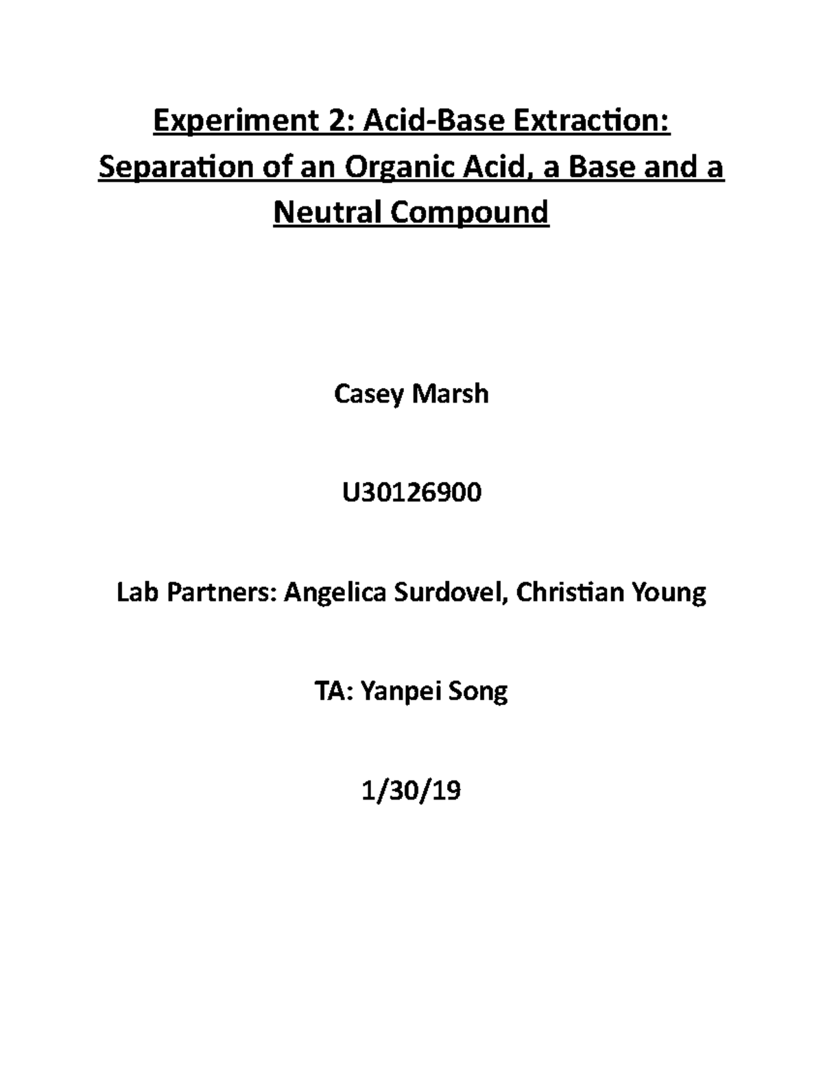 Experiment 2 AcidBase Extraction Experiment 2 AcidBase Extraction