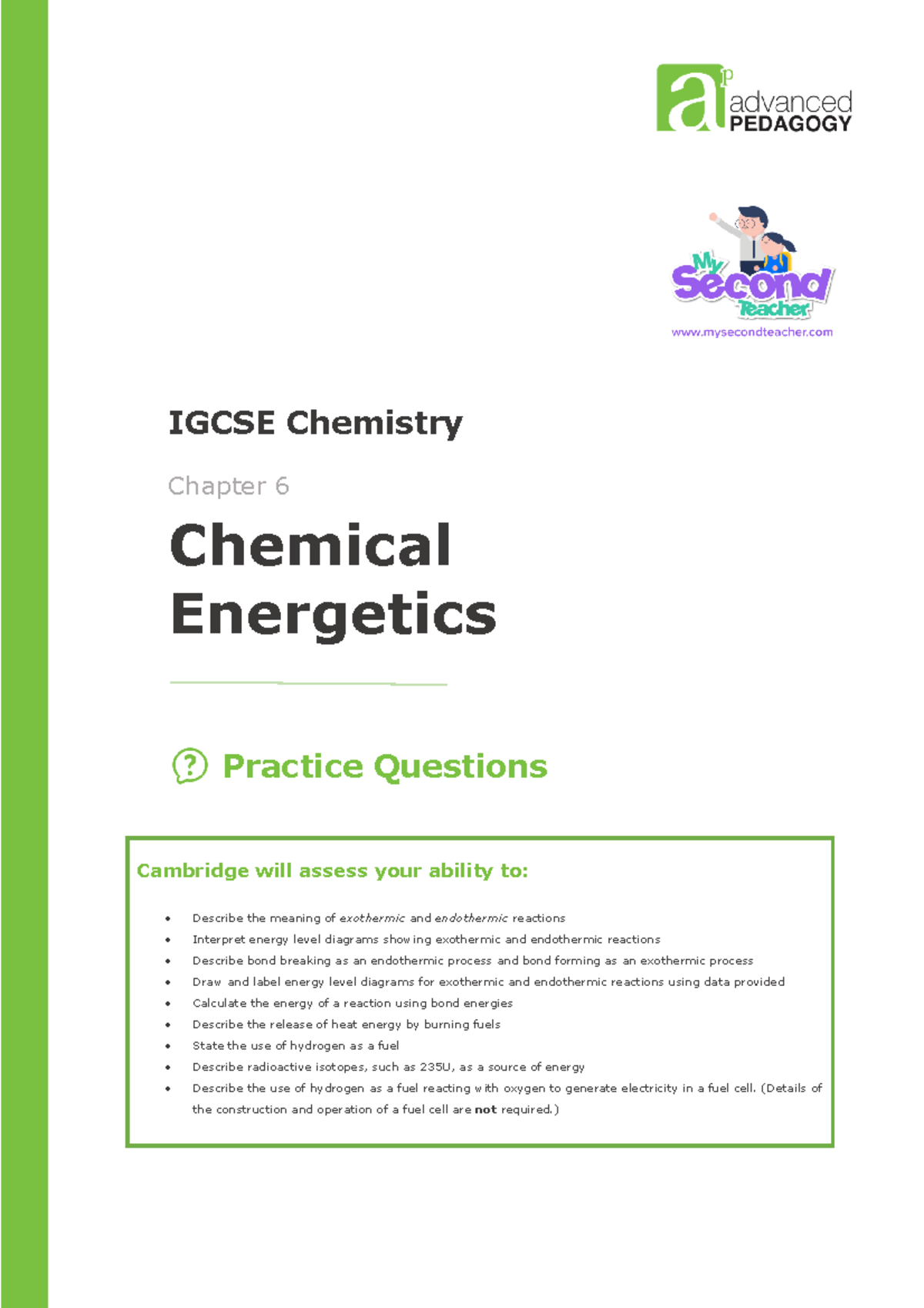 0620- Chemical Energetics - Practice Questions - Chapter 6 Chemical ...