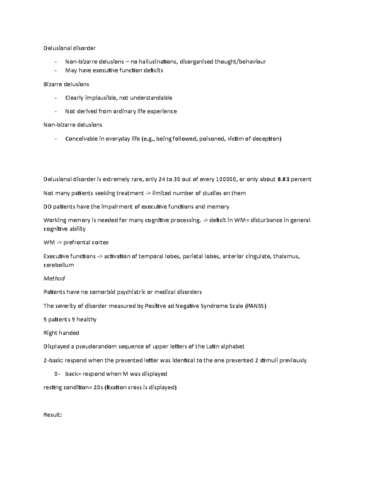 Delusional disorder - lecture notes - James Dankart - Delusional ...