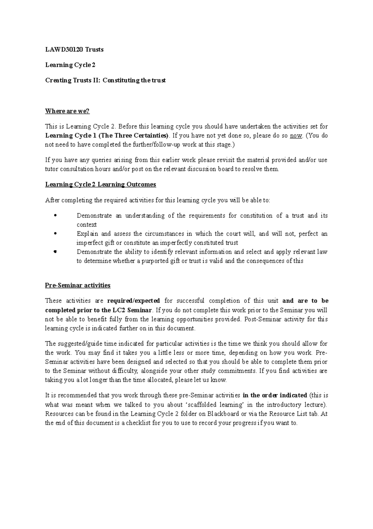 Constituting the Trust - LC2 - LAWD30120 Trusts Learning Cycle 2 ...