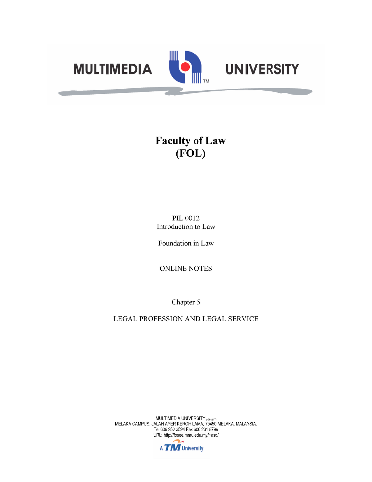 Chapter 5 Legal Profession And Legal Service Multimedia University 436821 T Melaka Campus Jalan Studocu