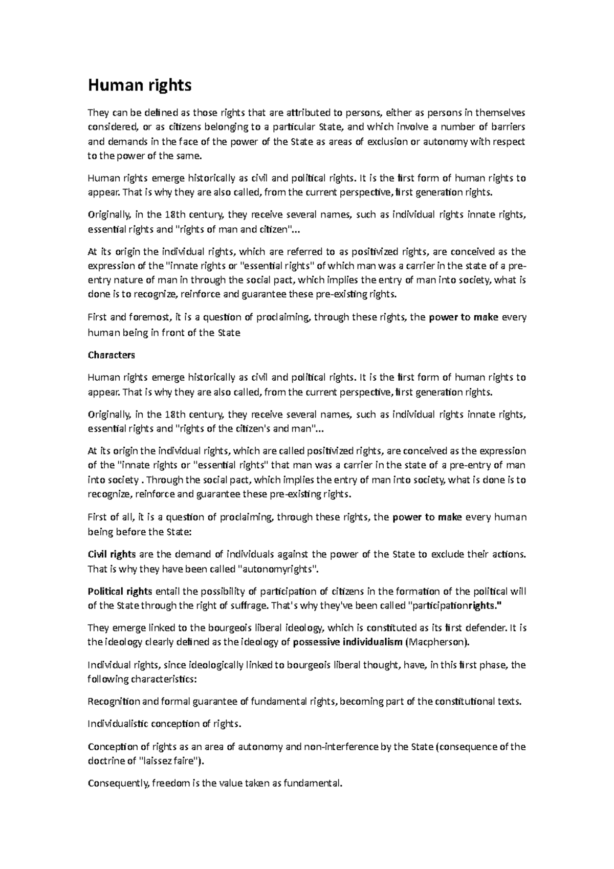 Human rights - Lecture notes 2 - Human rights They can be defined as ...