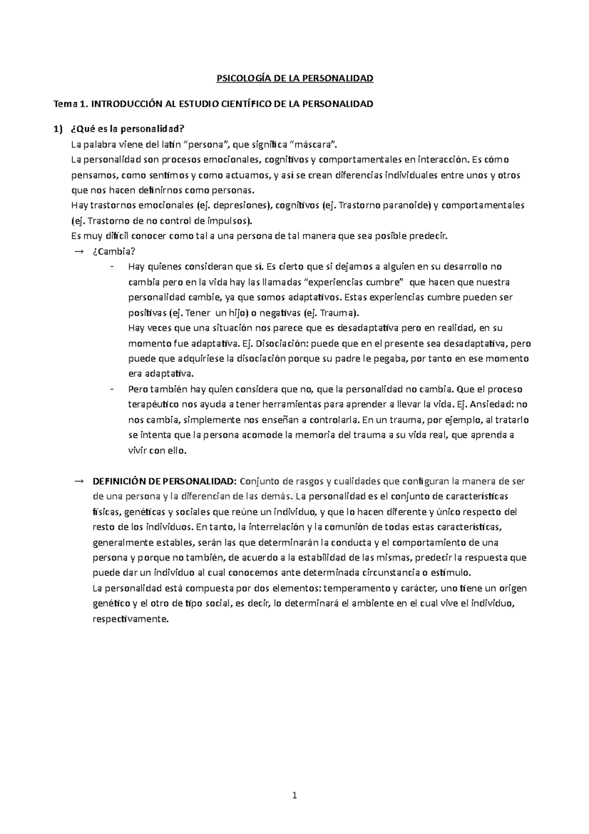 TEMA 1. IntroduccióN AL Estudio CientíFICO DE LA Personalidad ...