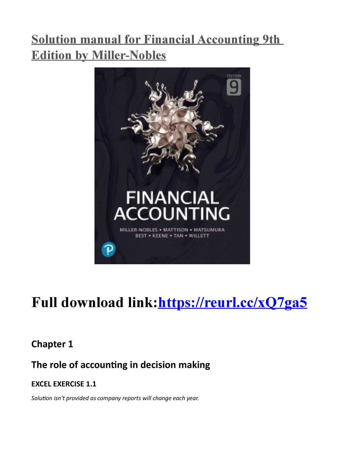 Solution Manual For Financial Accounting 9th Edition By Miller-Nobles ...