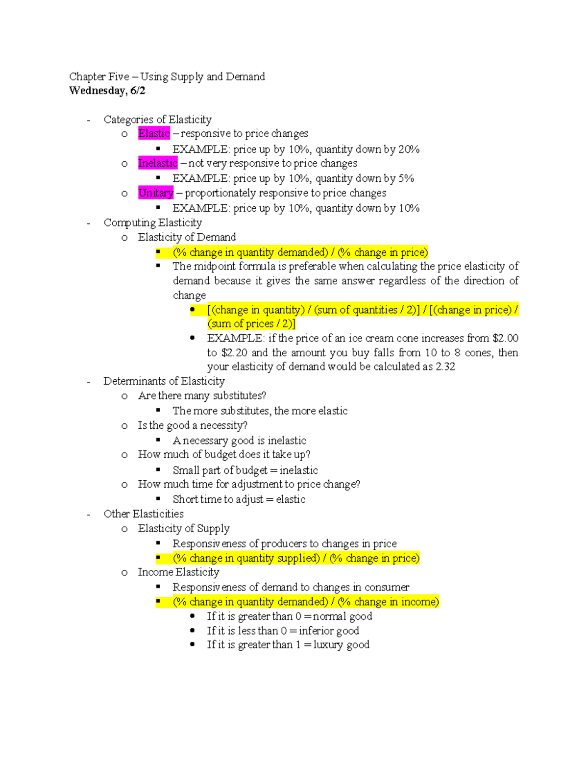 ECON 202 - Chapter Five - Chapter Five – Using Supply and Demand ...