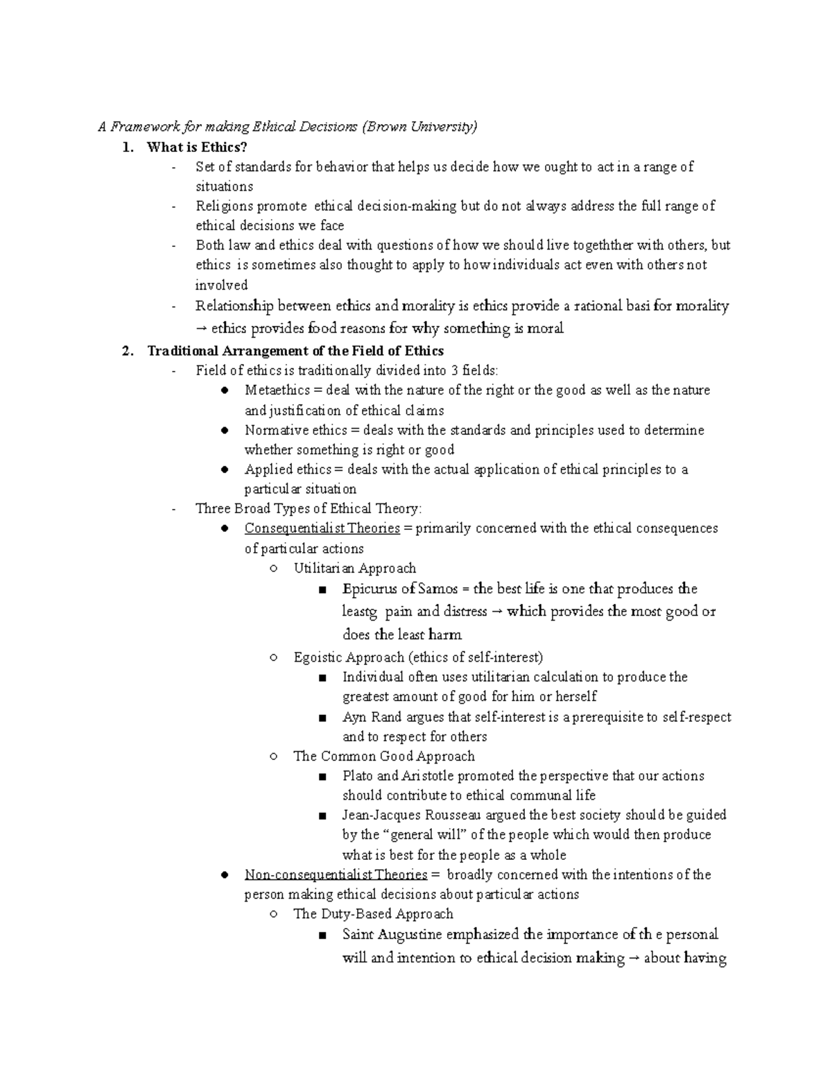 A Framework for making Ethical Decisions (Brown University) - What is ...