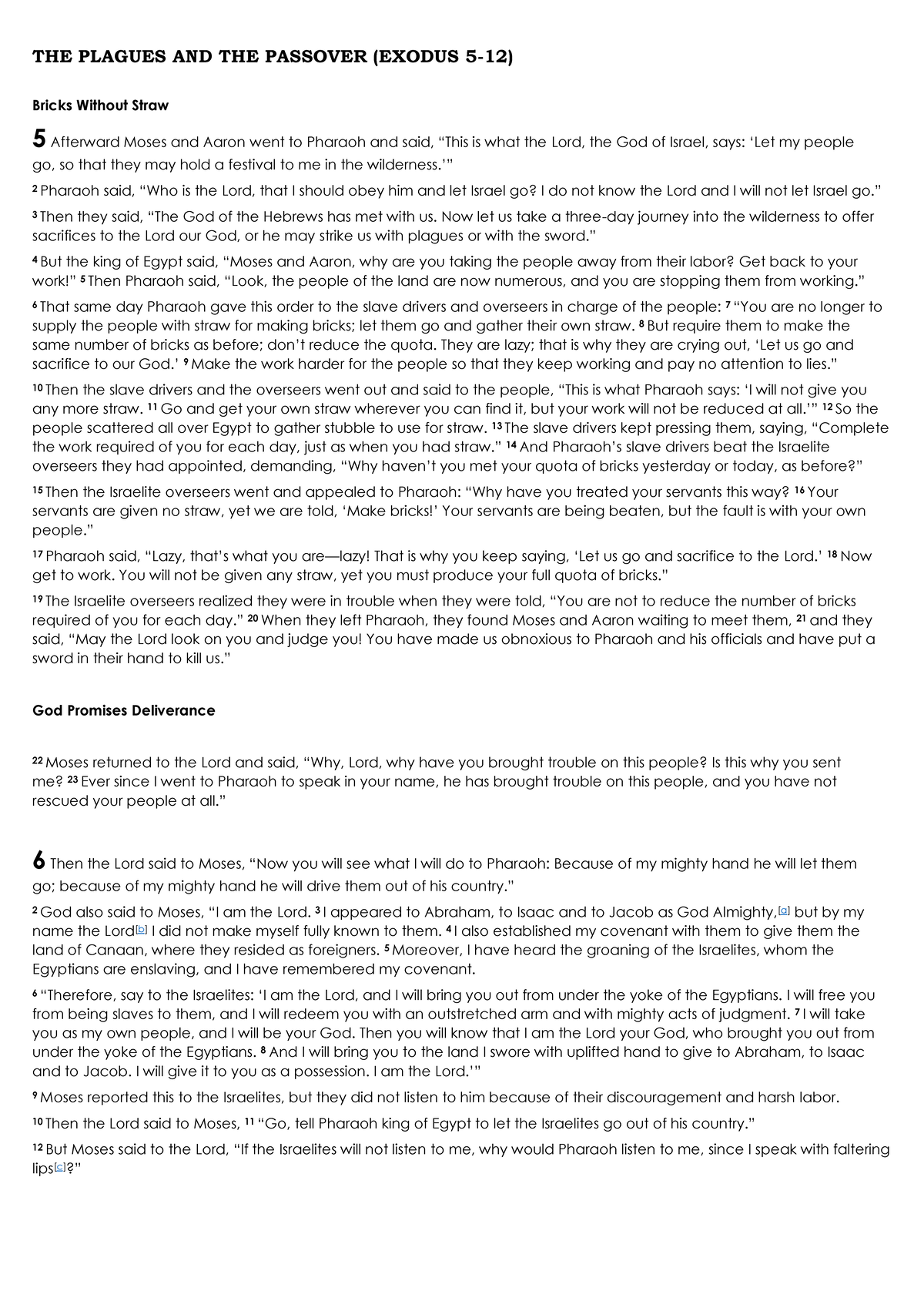 CLVE Notes Exodus 5-12 THE Plagues AND THE Passover - THE PLAGUES AND ...