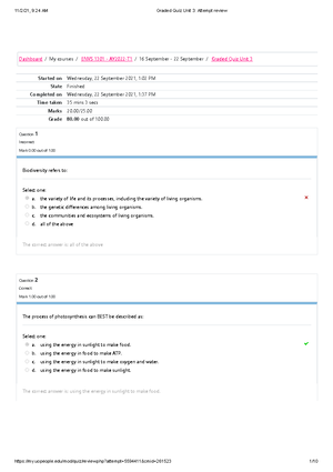 ENVS1301 Graded Quiz Unit3 - Graded Quiz Unit 3 Started On Wednesday ...