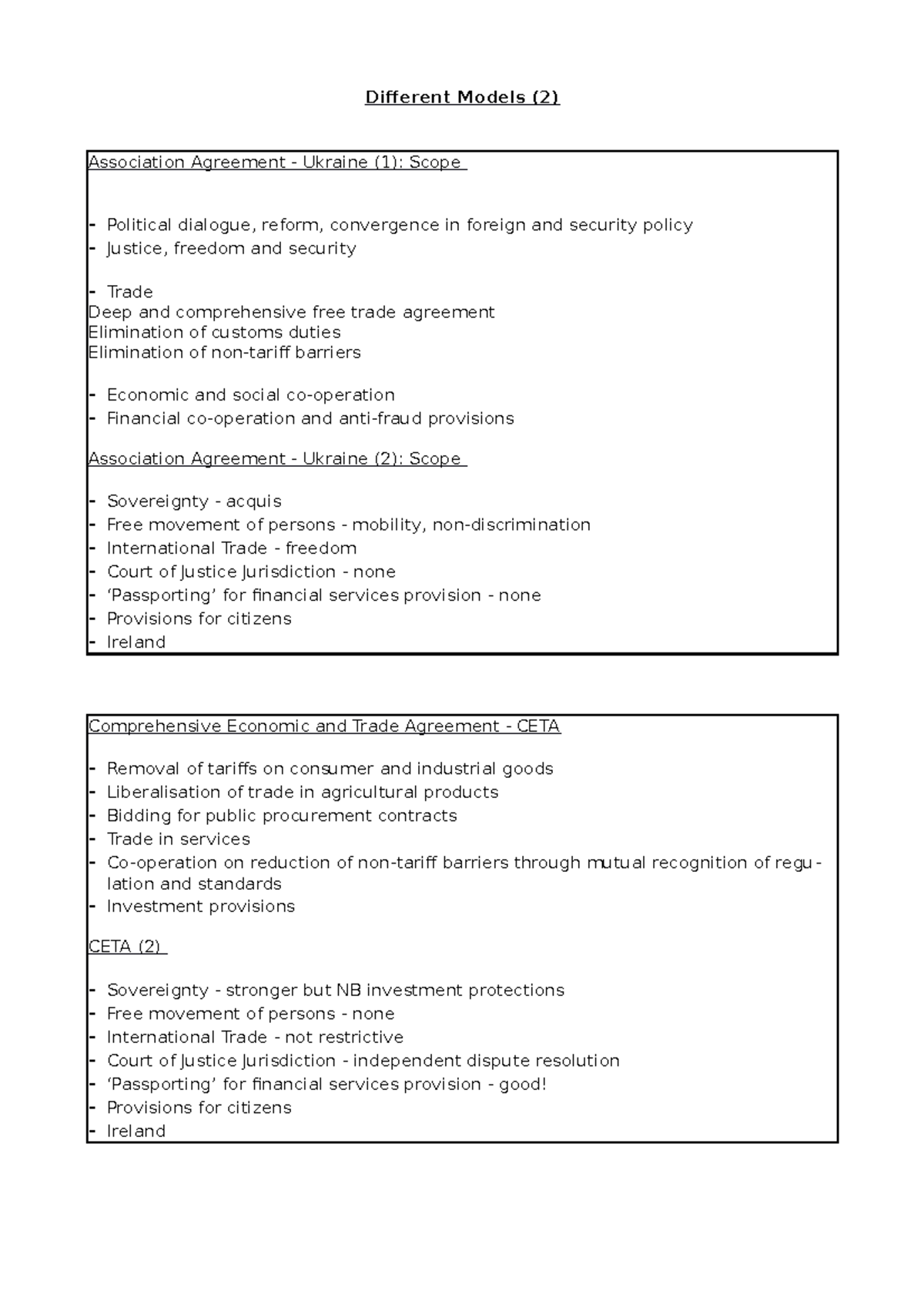 EU Relationship Models - Different Models (2) Association Agreement ...
