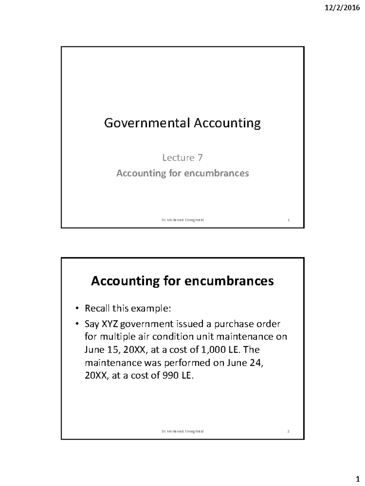 Governmental Accounting- Lecture 7 - Governmental Accounting Lecture 7 ...