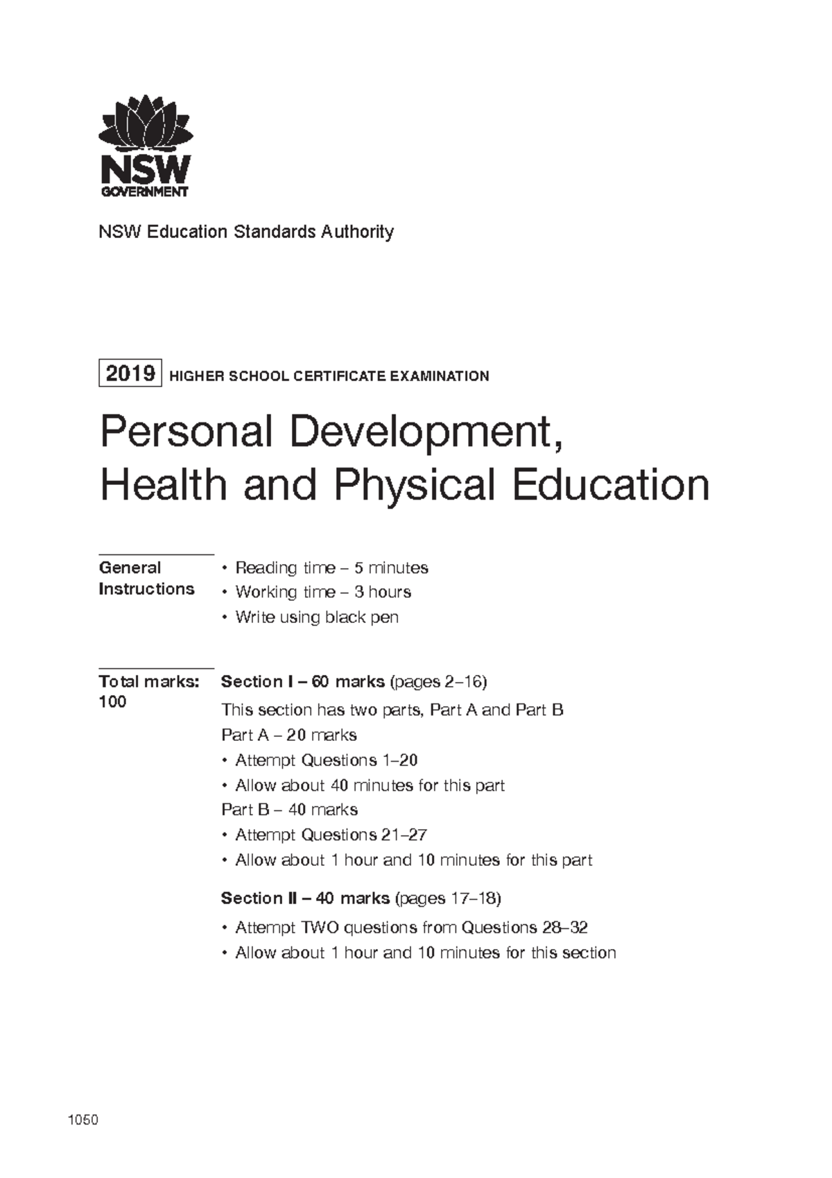 2019 Hsc Pdhpe Past Paper Exam For 2019 Year 12 Unit 4 Pdhpe Studocu