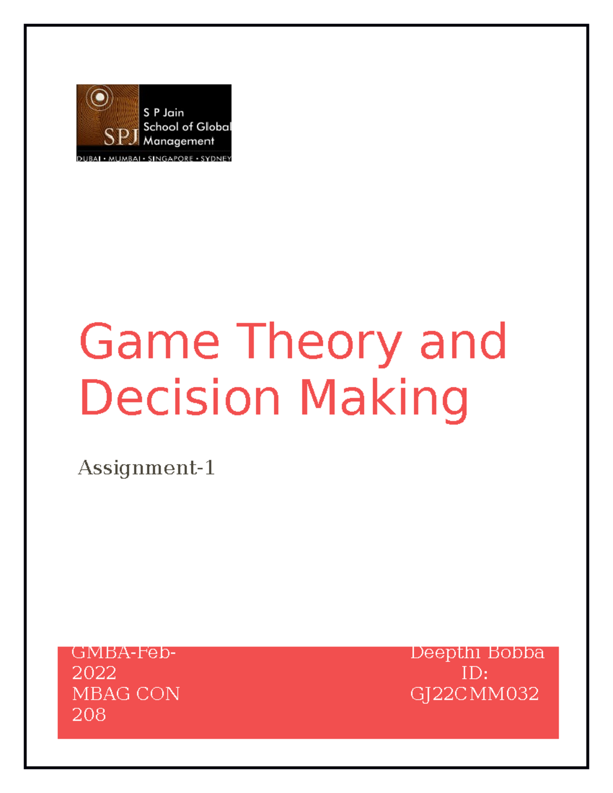 game theory assignment