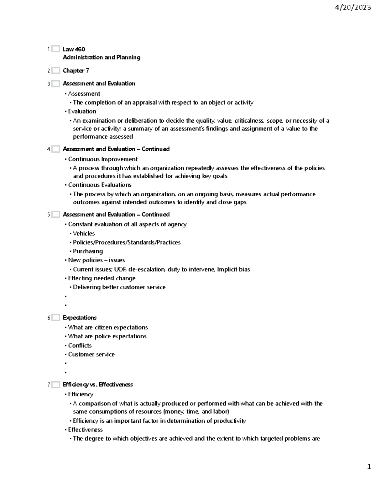 Crj 460 chapter 7 notes - Law 460 Administration and Planning Chapter 7 ...