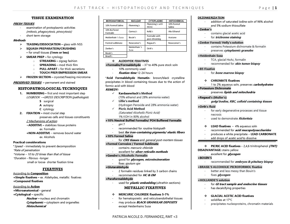 Histopathology-student-notes - Medical Laboratory Science - Studocu