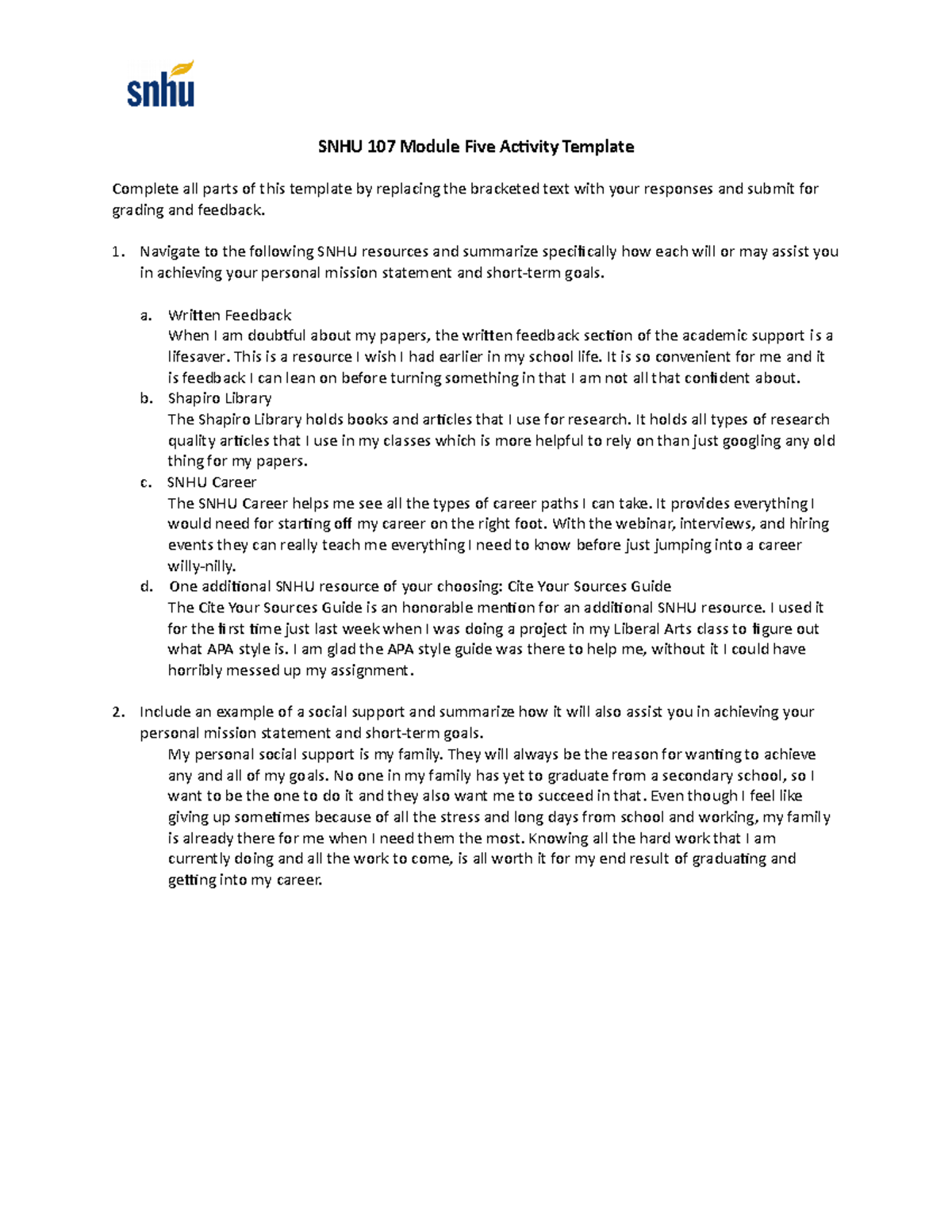 SNHU 107 Module Five Activity Template - SNHU 107 Module Five Activity ...