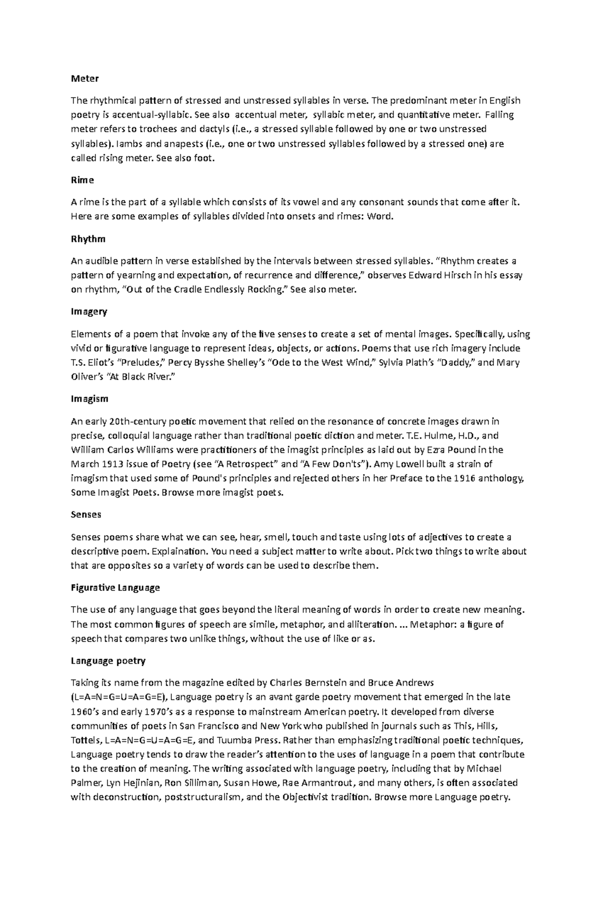 Meter - none - Meter The rhythmical pattern of stressed and unstressed ...