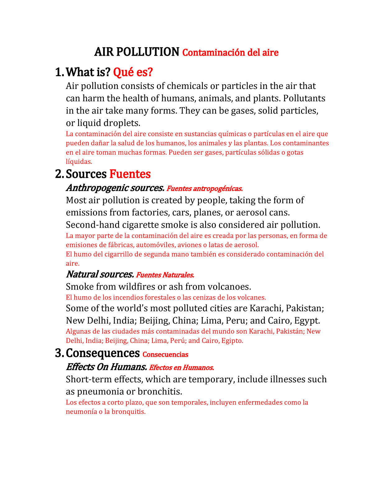 Air Pollution - Summary - AIR POLLUTION Contaminación del aire 1. What ...