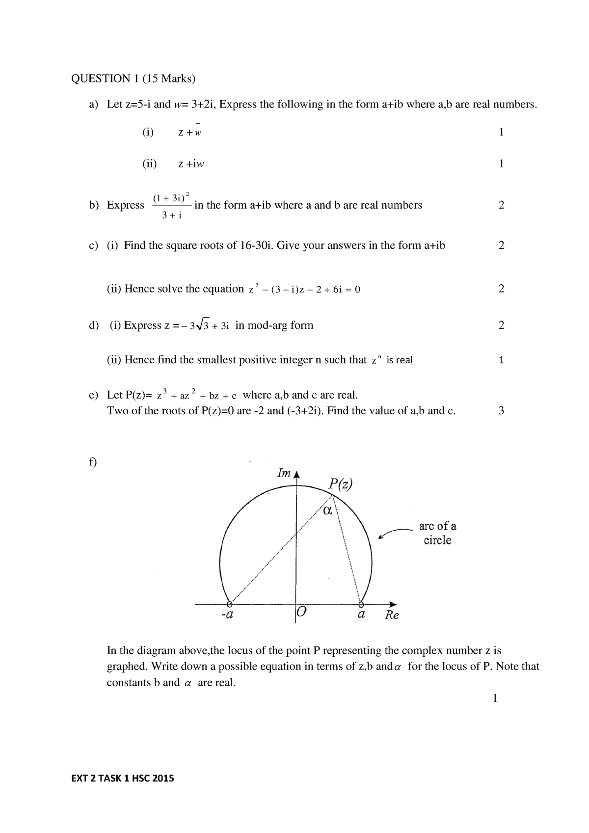 James Ruse 2014 4U CT1 & Solutions - EXT 2 TASK 1 HSC 2015 QUESTION 1 ...