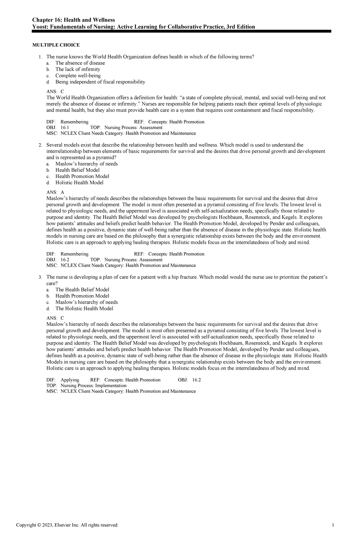 Exam View - Chapter 16 - Adaptive Quiz - Chapter 16: Health And ...