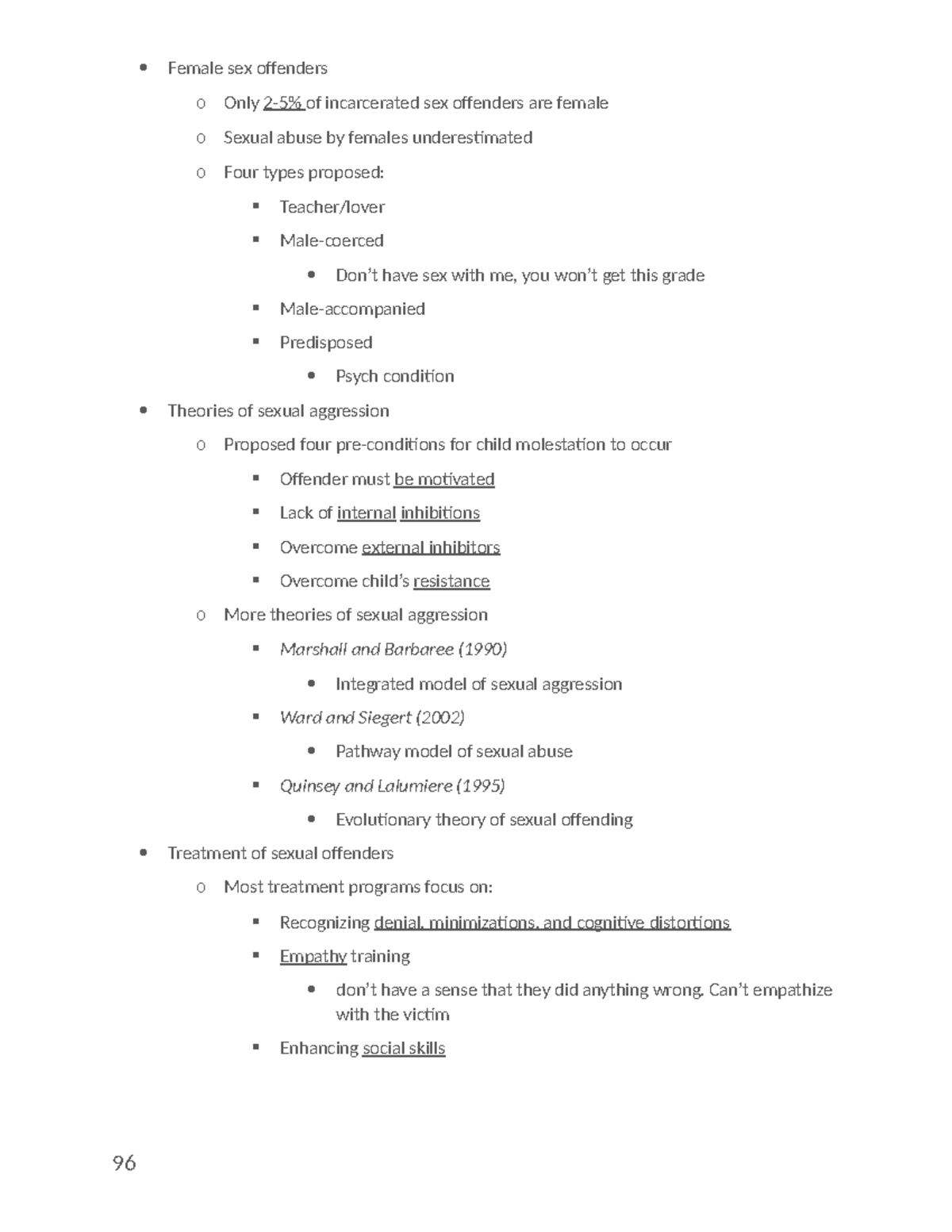 PSYC203 Notes-20 - Female sex offenders o Only 2-5% of incarcerated sex ...