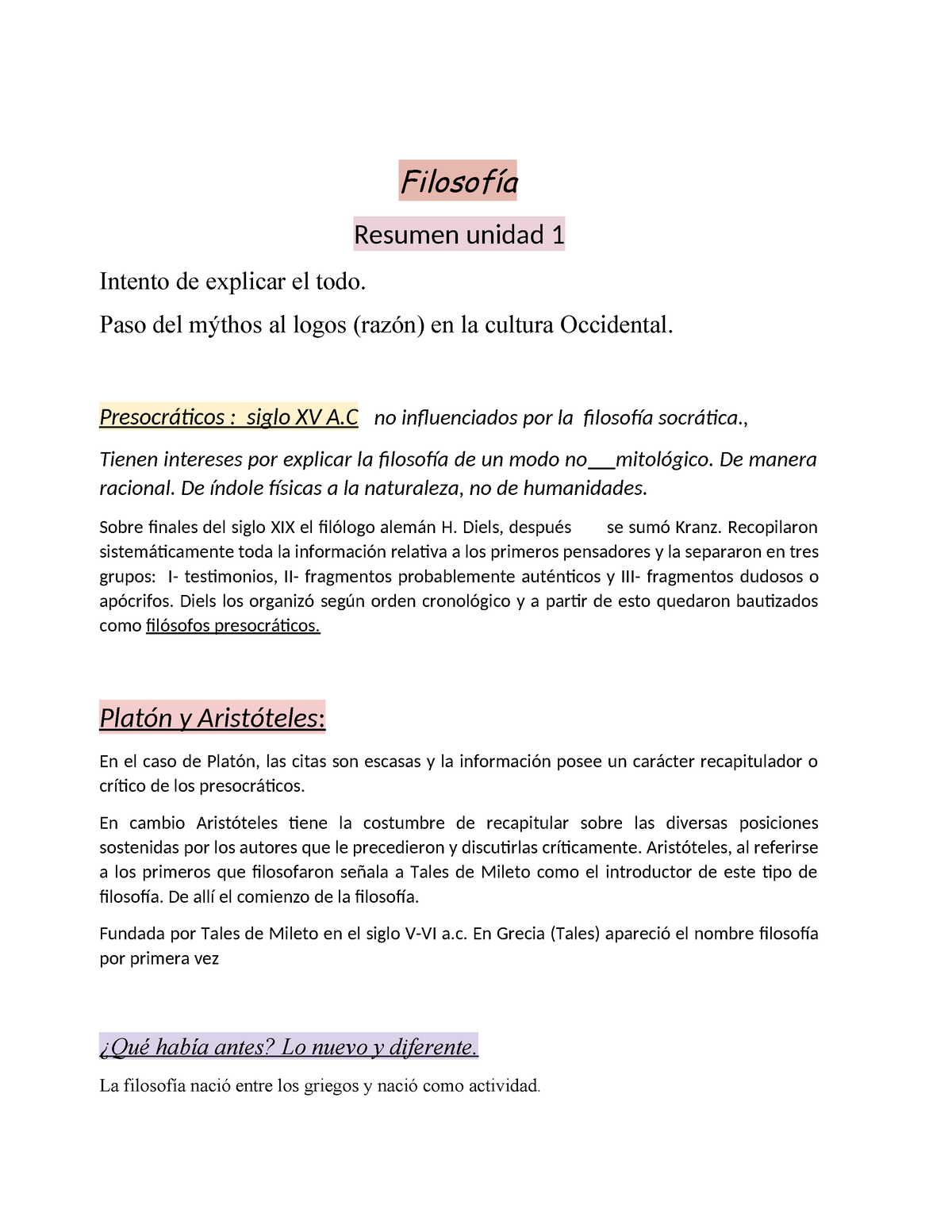 Filosofía Resumen Unidad 1 - Filosofía Resumen Unidad 1 Intento De ...