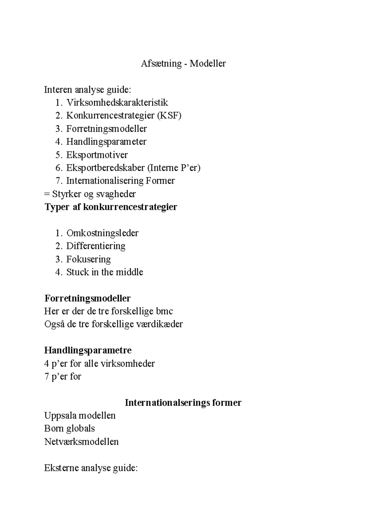 opgaver i afsætning - Afsætning - Modeller Interen analyse guide ...