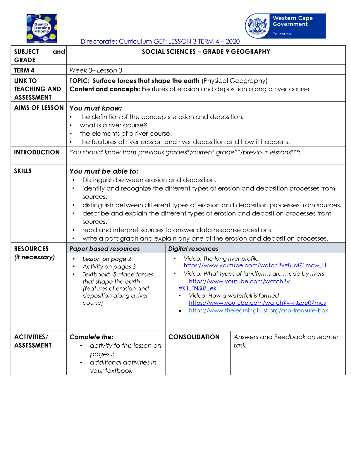 Lesson Plan Grade 9 SS Geography T4 W3 Directorate Curriculum GET   Thumb 1200 1553 