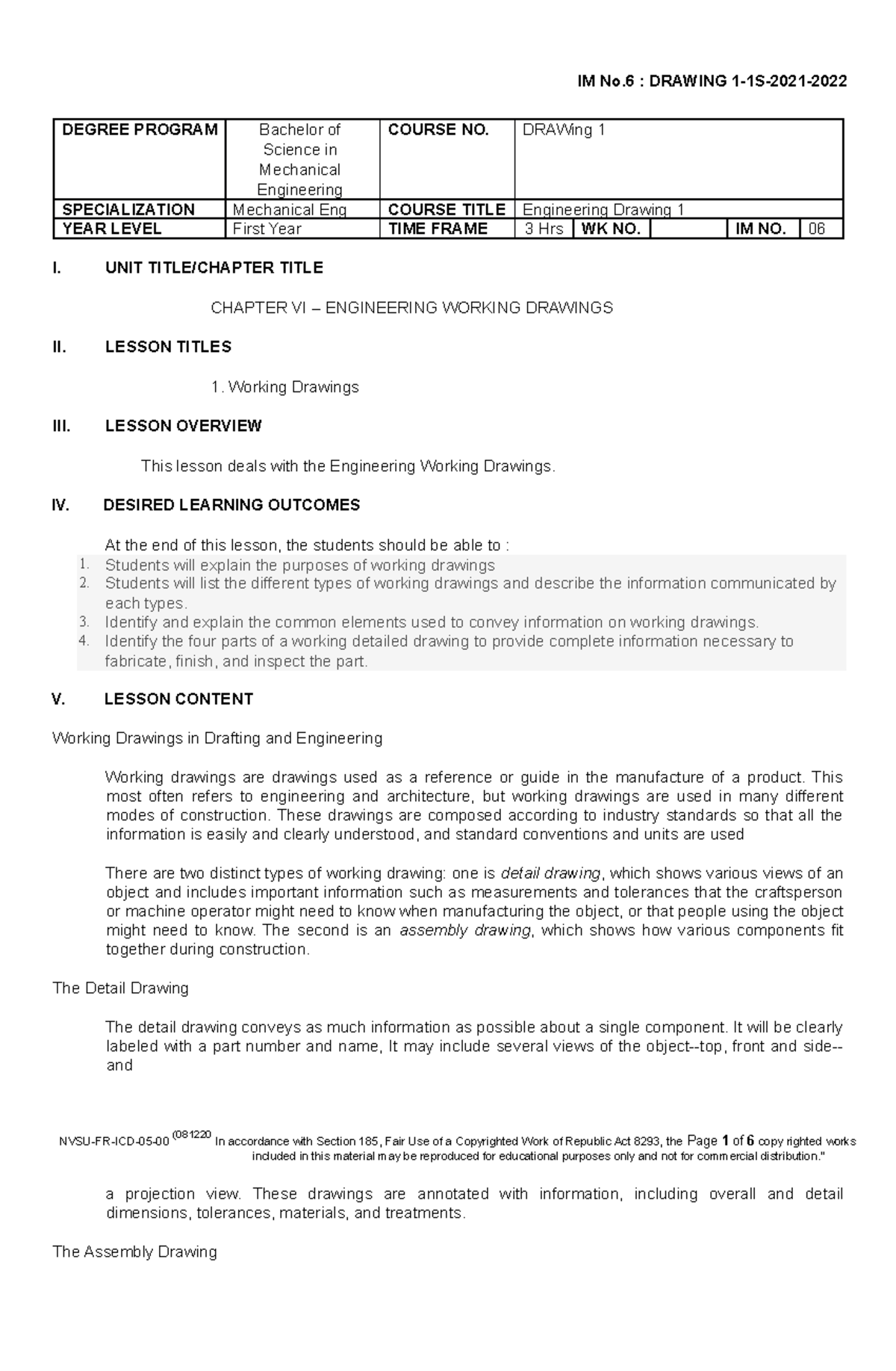 Eng Drwng Module 6 - DEGREE PROGRAM Bachelor of Science in Mechanical ...