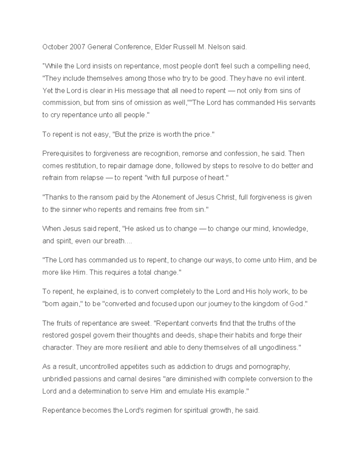 Russ m nels repentance - Pres Nels Talk - October 2007 General ...