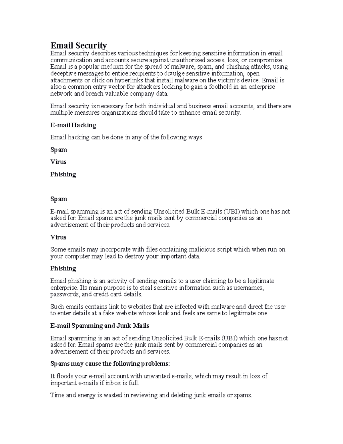 Email and IPsec - Notes - Email Security Email security describes ...