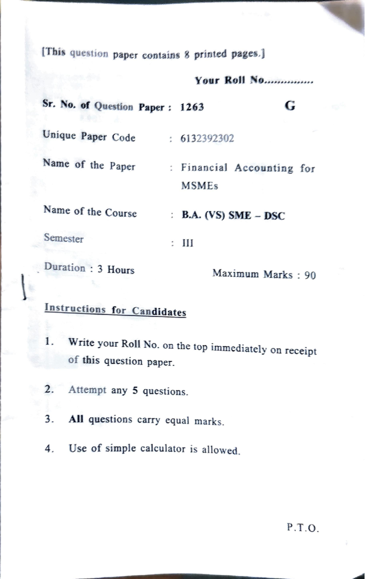 Financial Accounting for MSME - question paper contains 8 printed pages ...