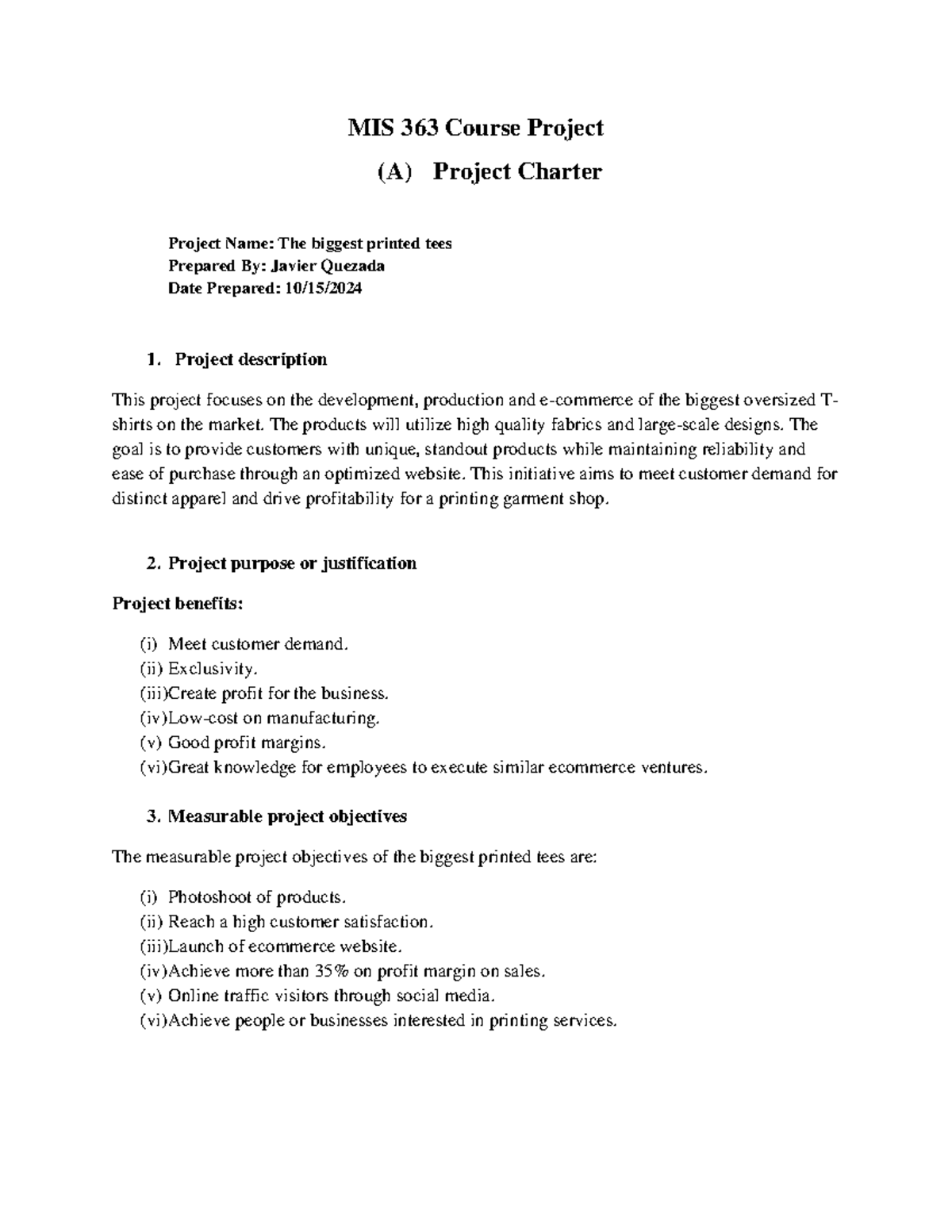A Project Charter hw2 - nOTED - MIS 363 Course Project (A) Project ...