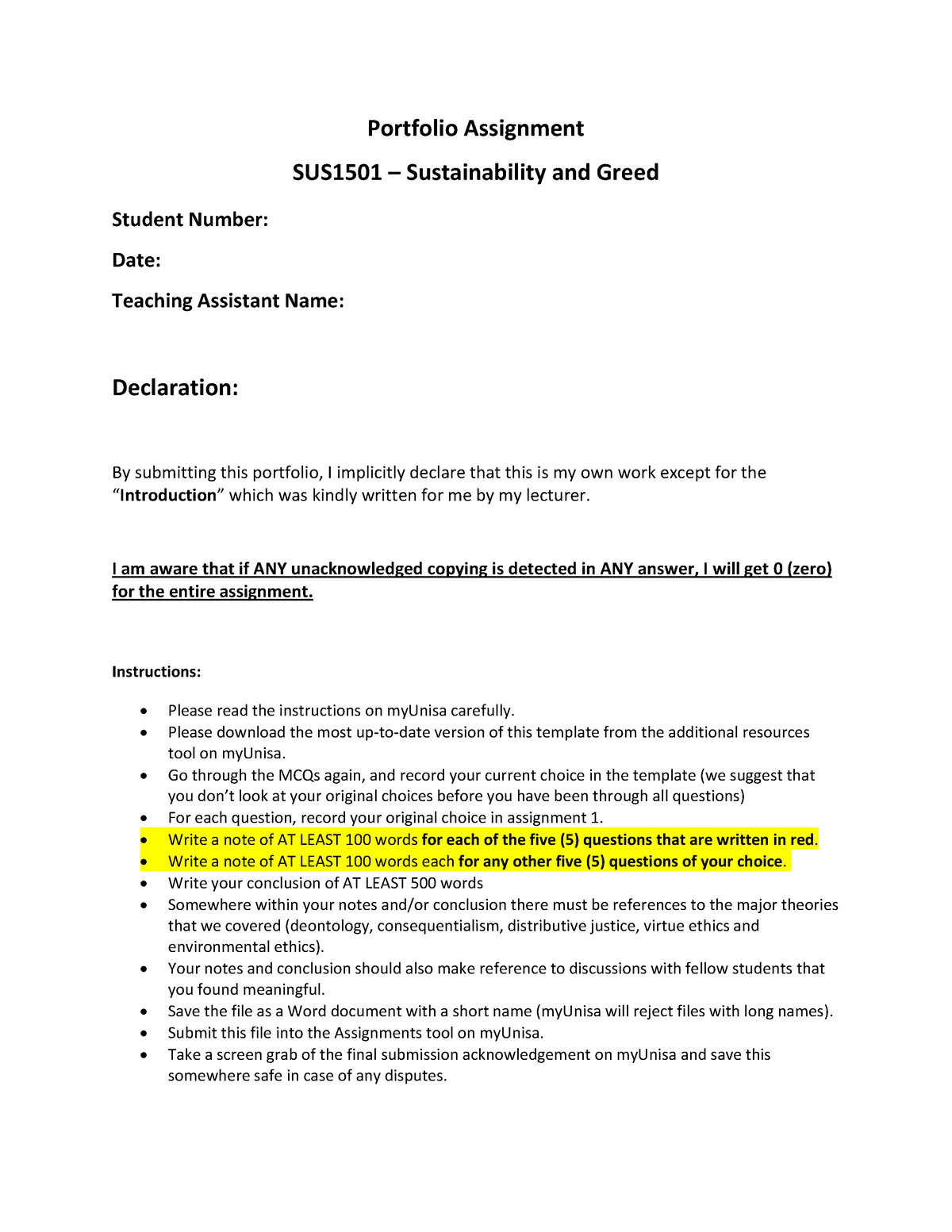 assignment 8 sustainability and greed