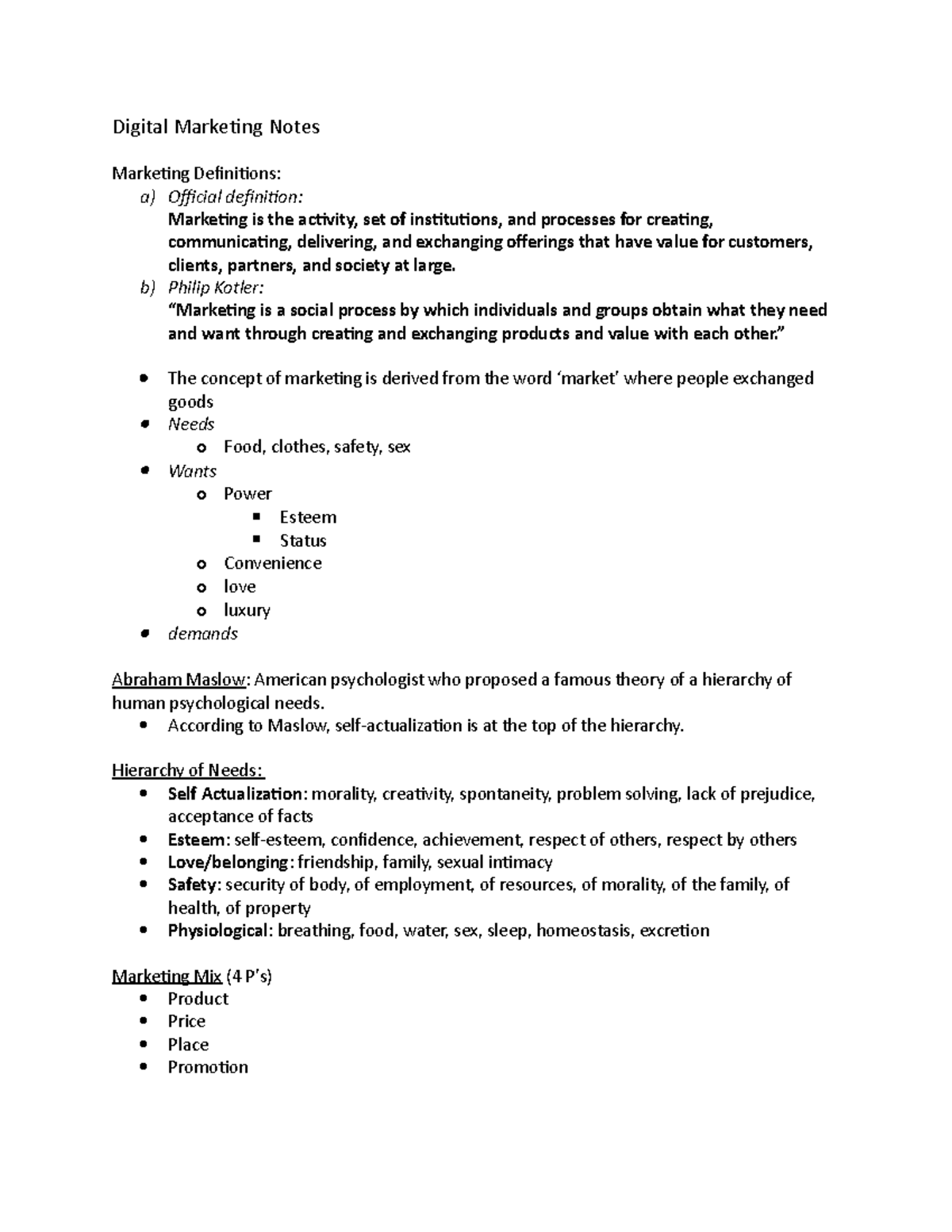 Digital Marketing Notes - Digital Marketing Notes Marketing Definitions ...