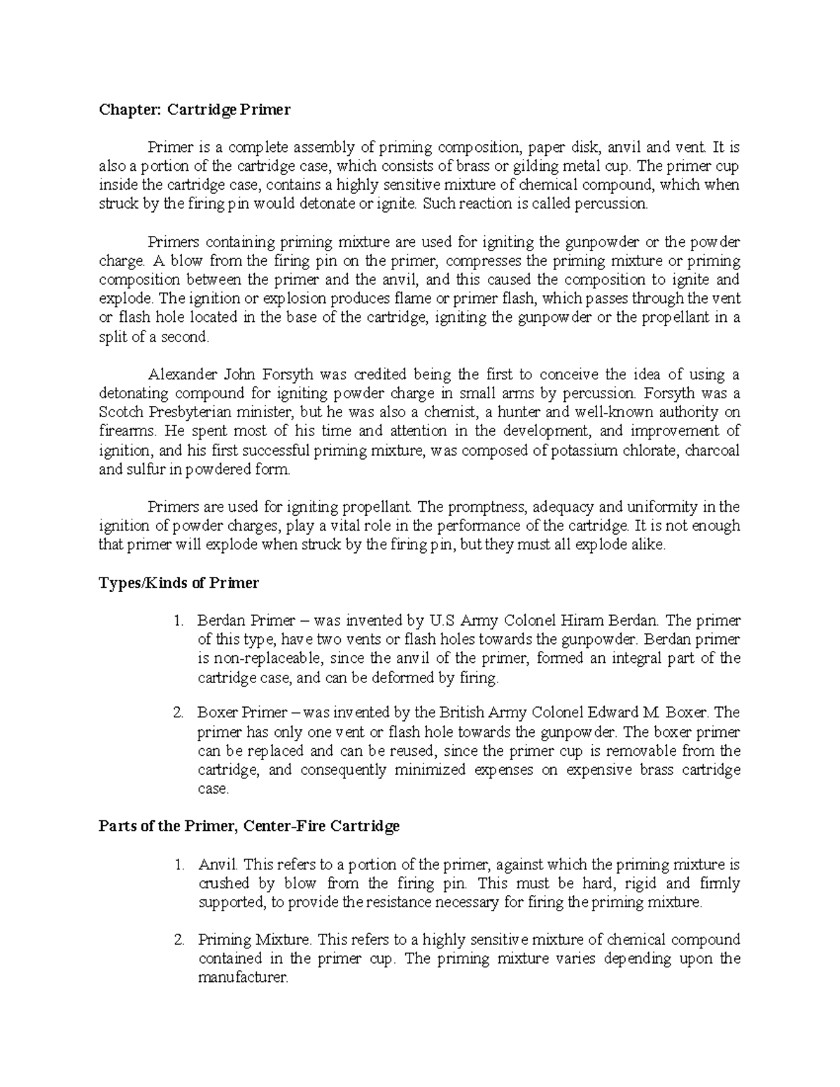 Chapter 5 Cartridge Primer Chapter Cartridge Primer Primer is a