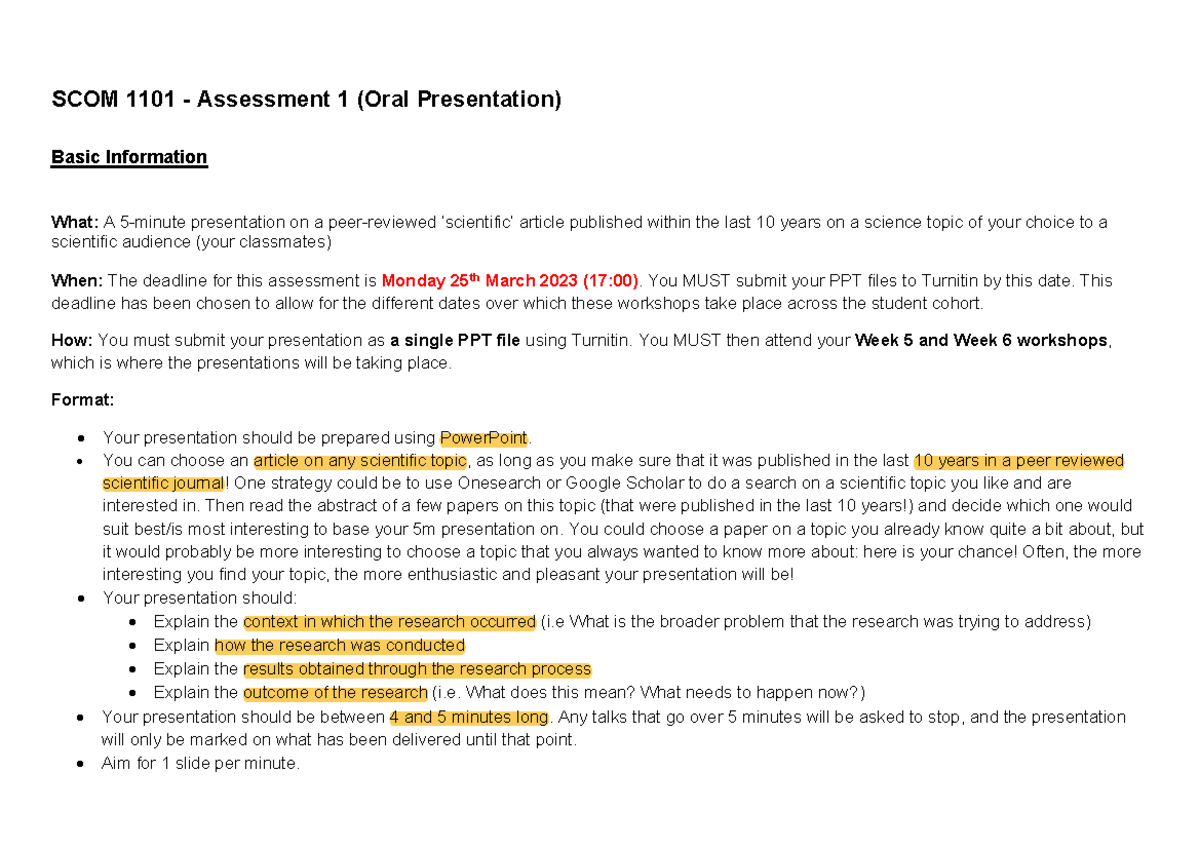 SCOM 1101 - Assessment 1 Info 2024 - SCOM 1101 - Assessment 1 (Oral ...