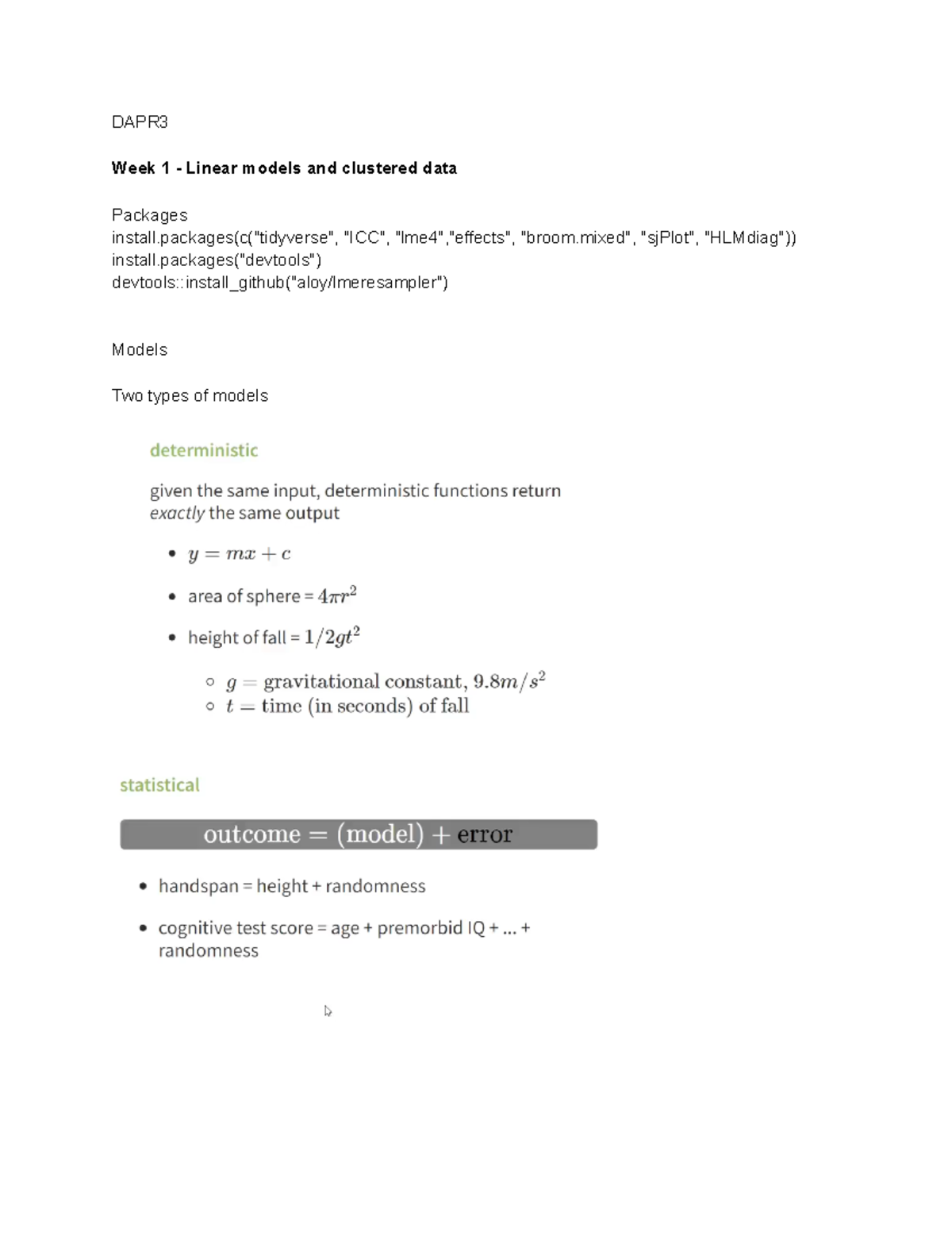 Data Analysis for Psychology in R3 Lecture Notes - DAPR Week 1 - Linear ...