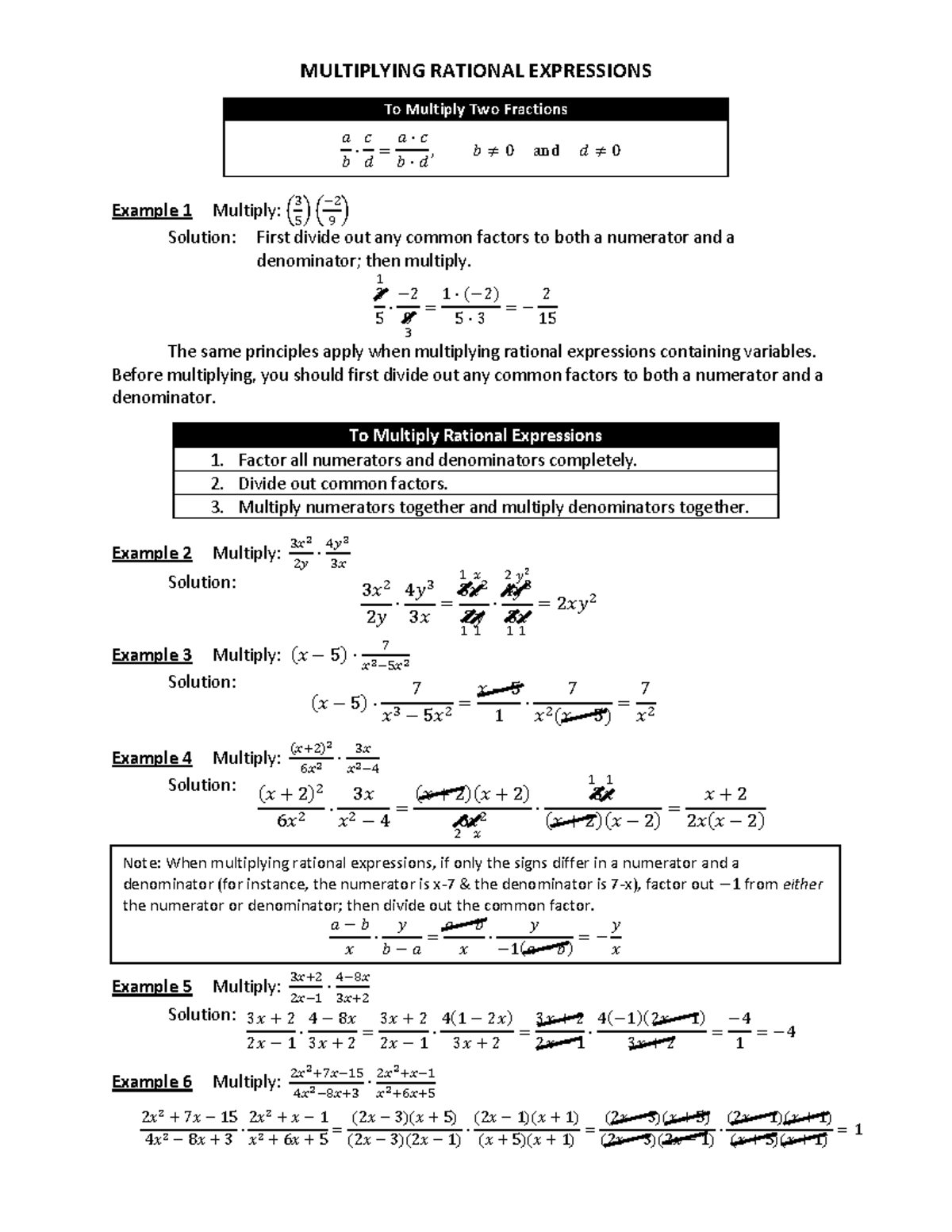 Multiplying Dividing Rational Expressions - MULTIPLYING RATIONAL ...