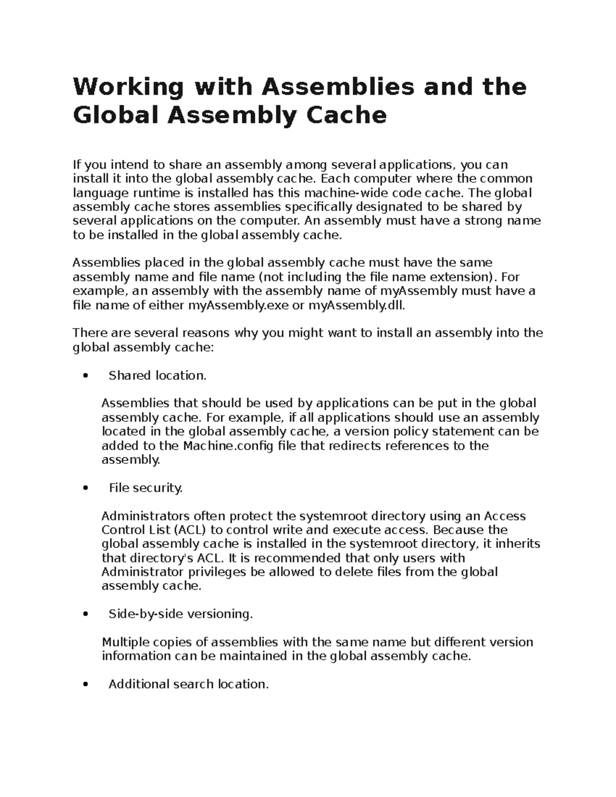 Working with Assemblies and the Global Assembly Cache - Each computer ...