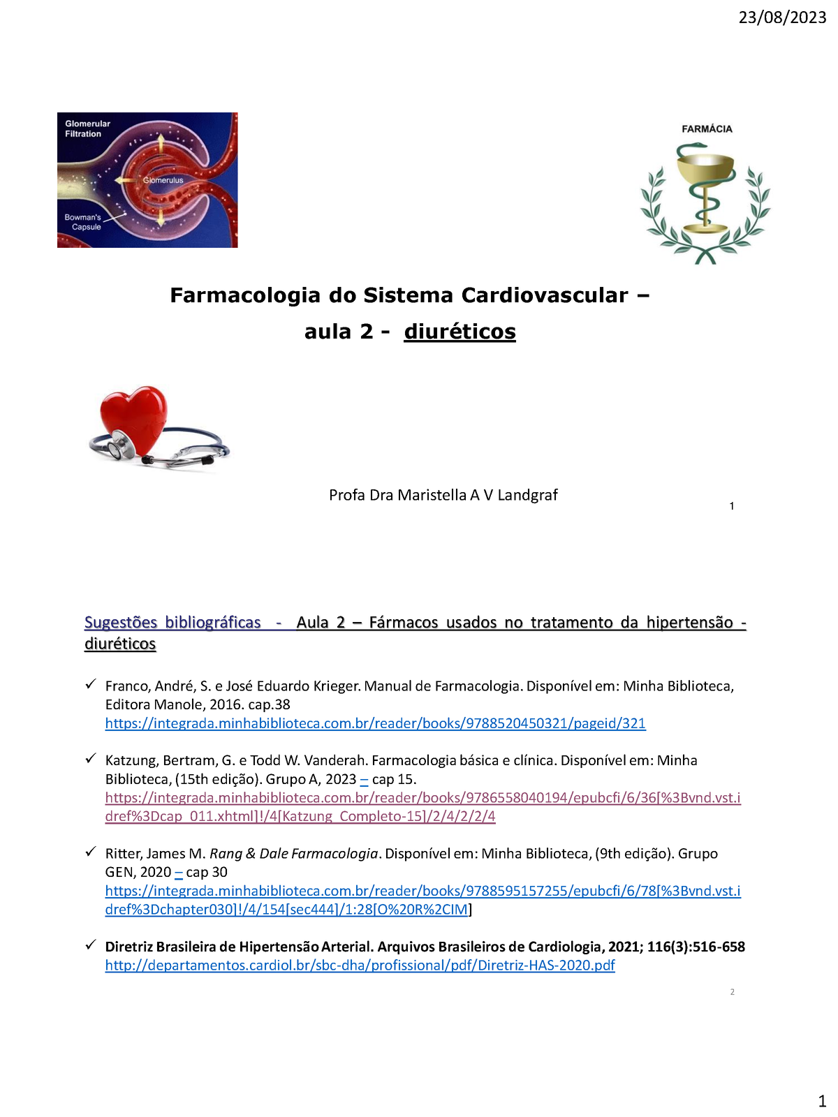 Farmacologia do Sistema Cardiovascular - Farmacologia Aplicada