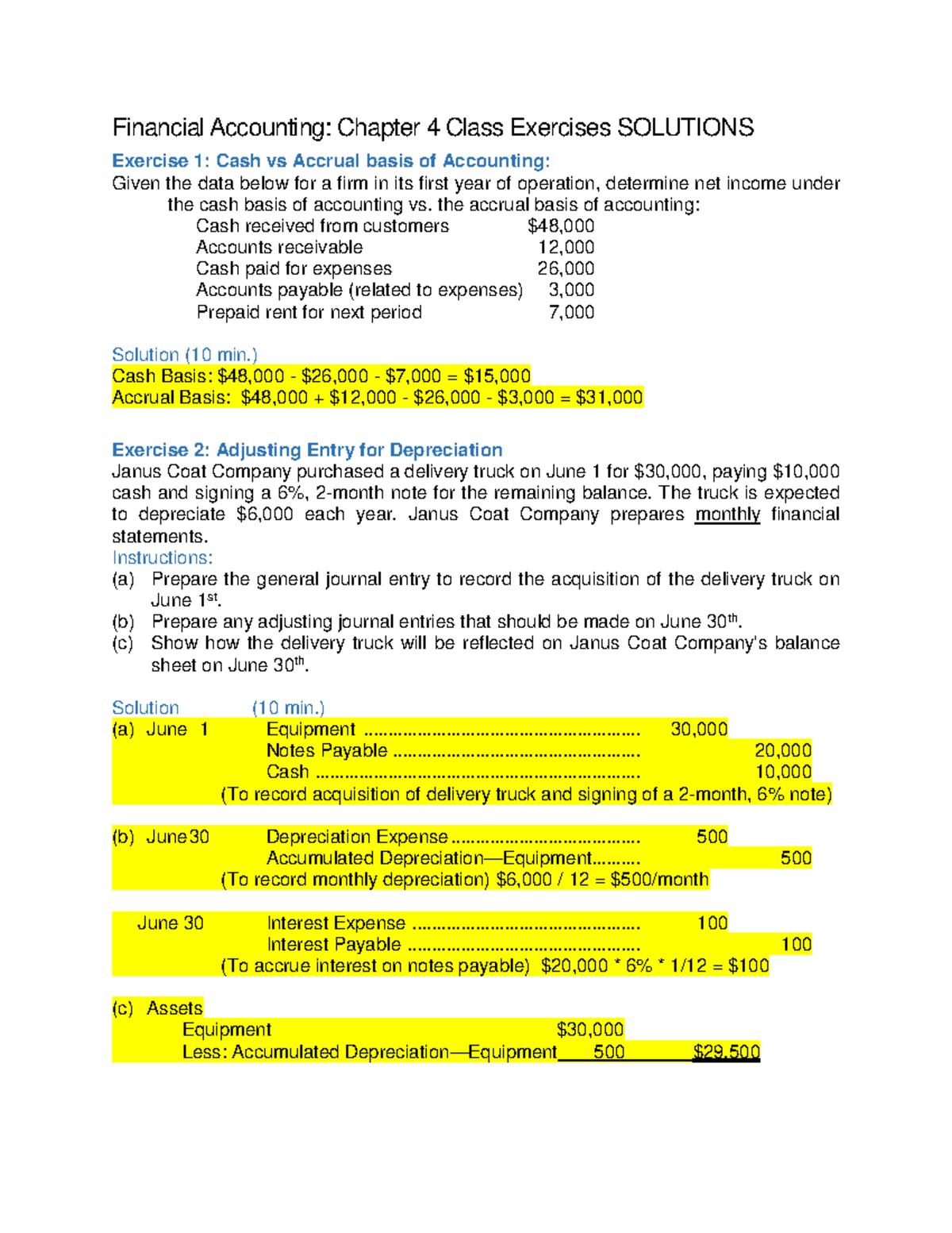 Ch 4 Class Exercises Solutions - Financial Accounting: Chapter 4 Class ...