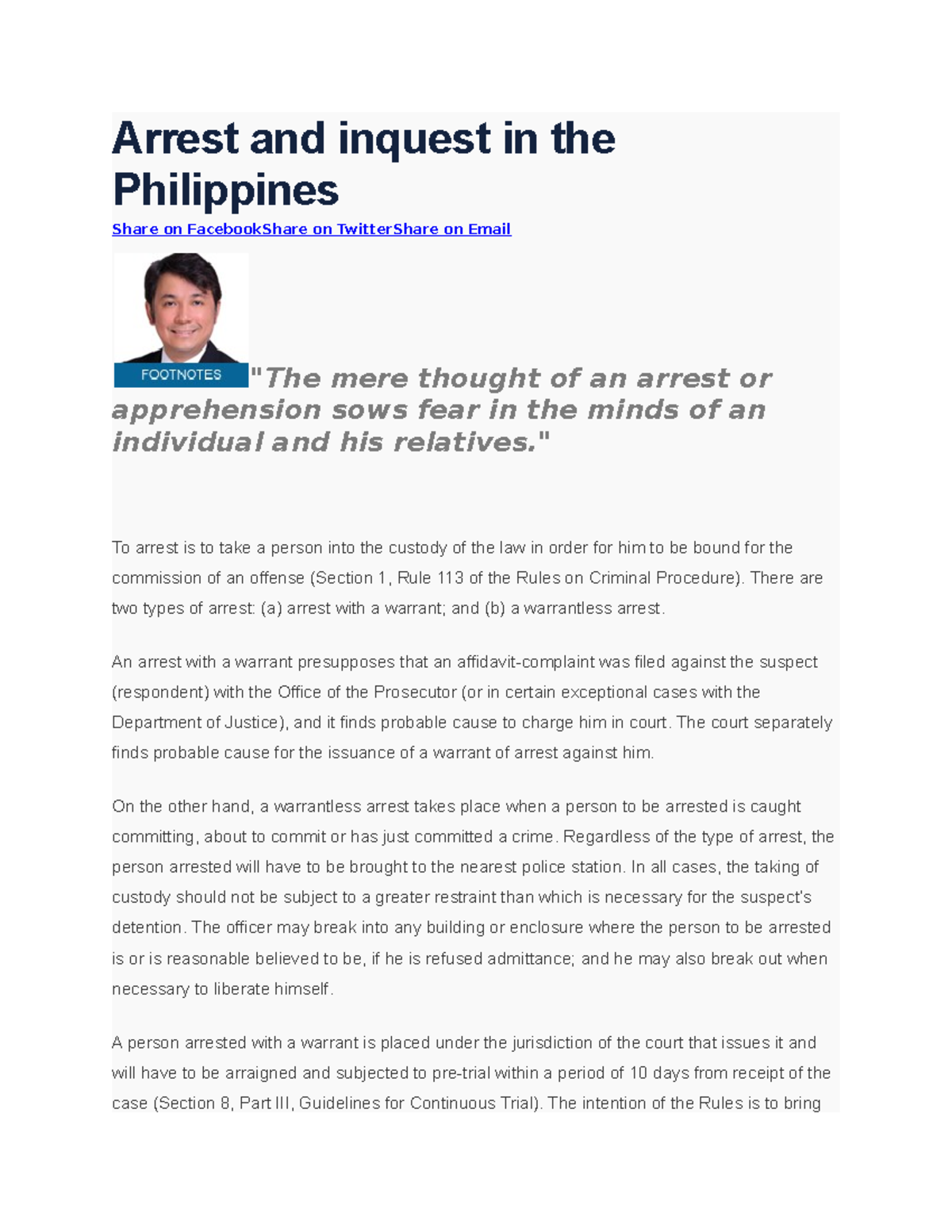 Arrest and inquest in the Philippines Arrest and inquest in the