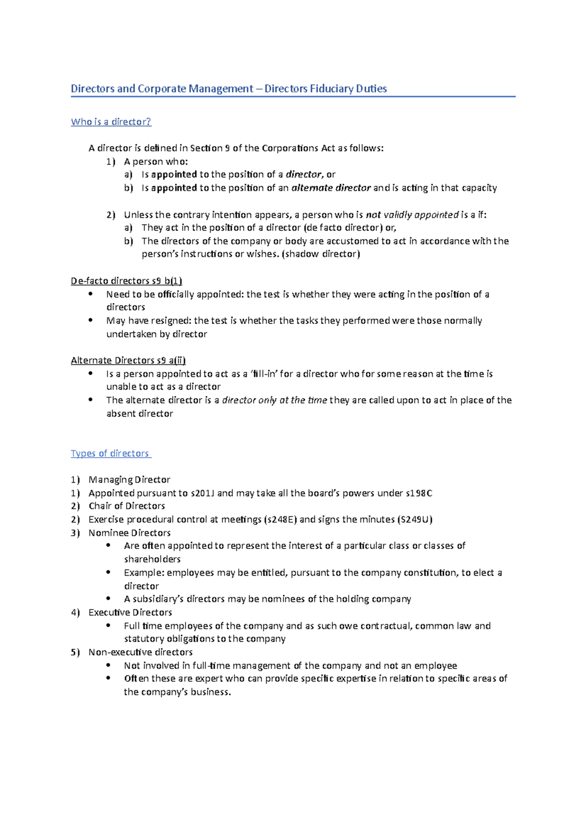 W6 Directors and Corporate Management (shadow director) Defacto