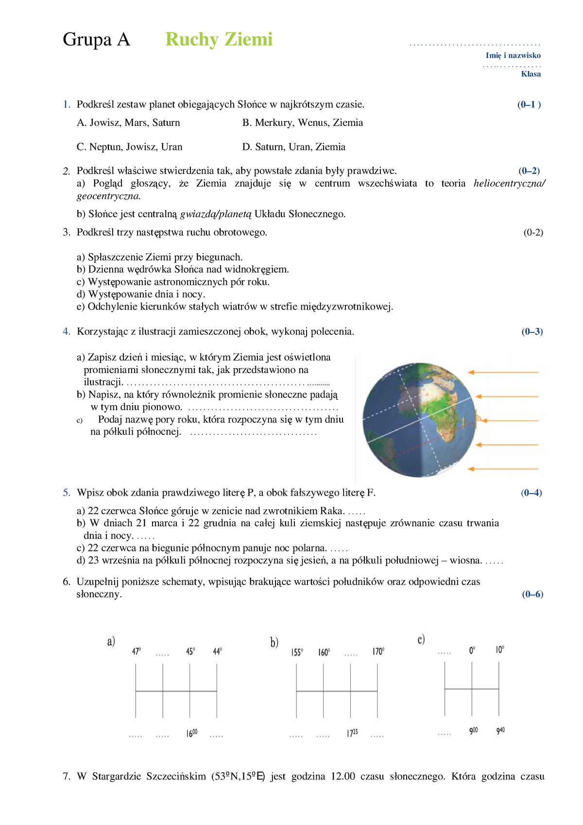 Ruchy Ziemi 1 Test - Trst - Grupa A Ruchy Ziemi ...