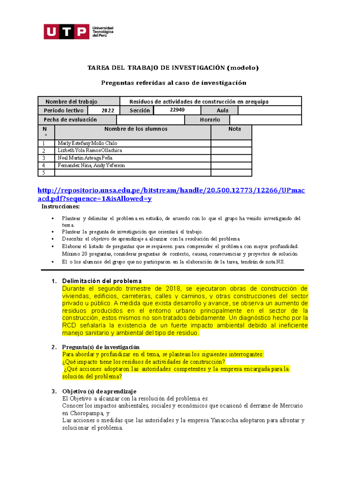 Tarea Semana 3 Modelo - TAREA DEL TRABAJO DE INVESTIGACIÓN (modelo ...